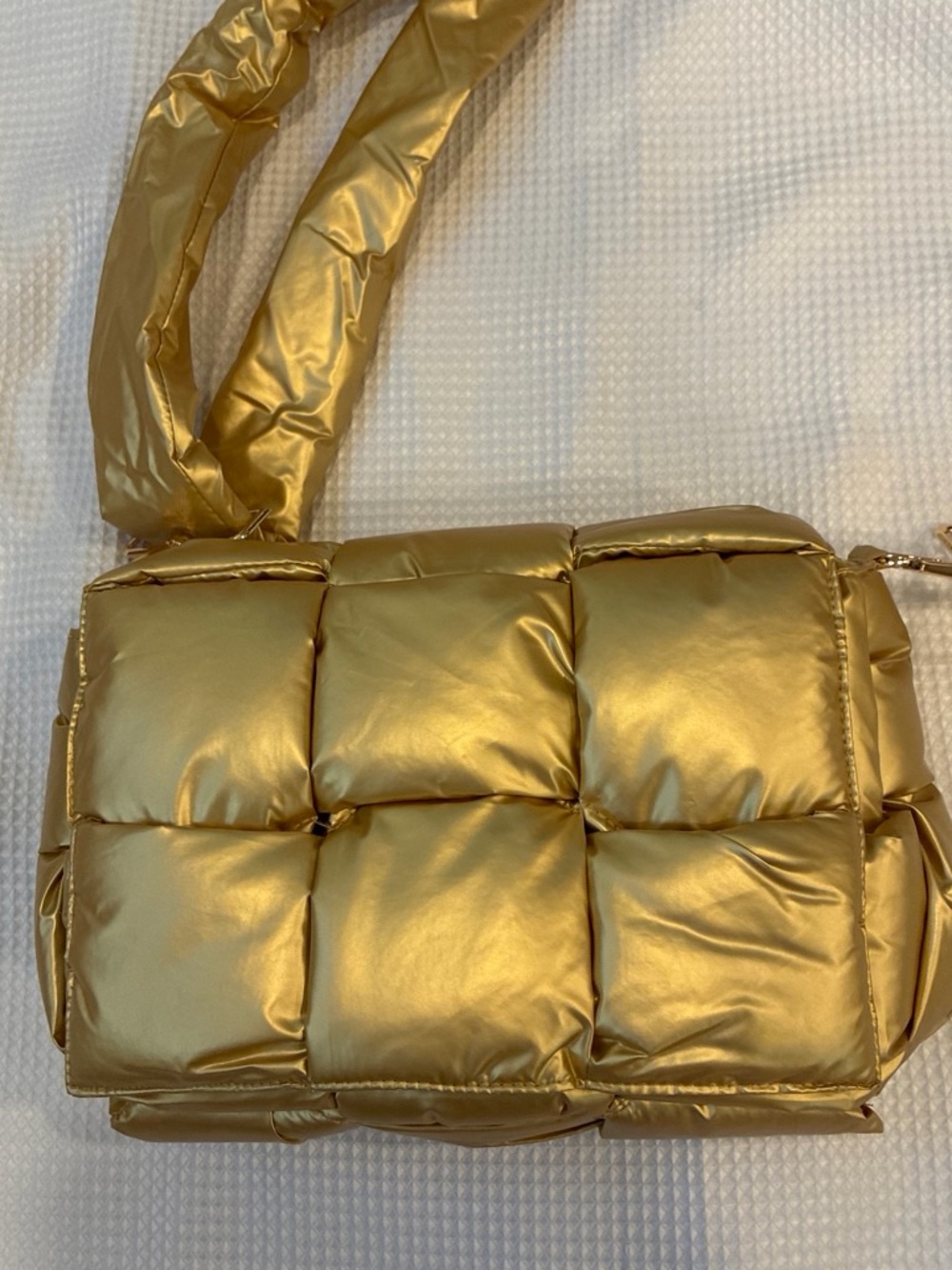 Gold Quilted Puffer Crossbody Shoulder Bag glam funky disco festival night out